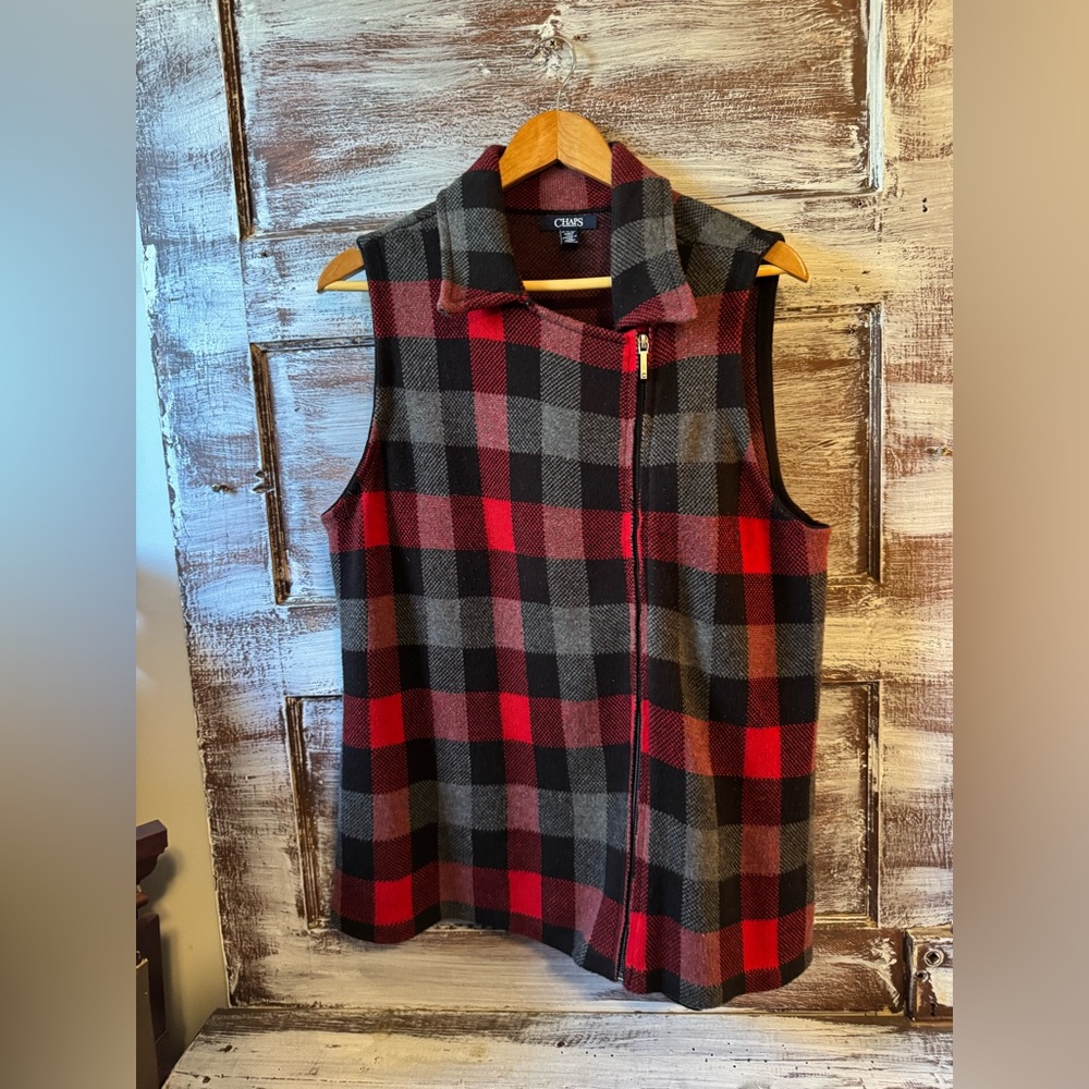 Chaps Red and Black Plaid Vest